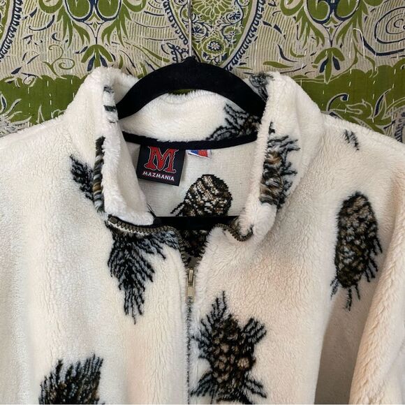 Rare Vintage Mazmania Ivory Pinecone Fleece Jacket Size Medium/ Large - Picture 2 of 16